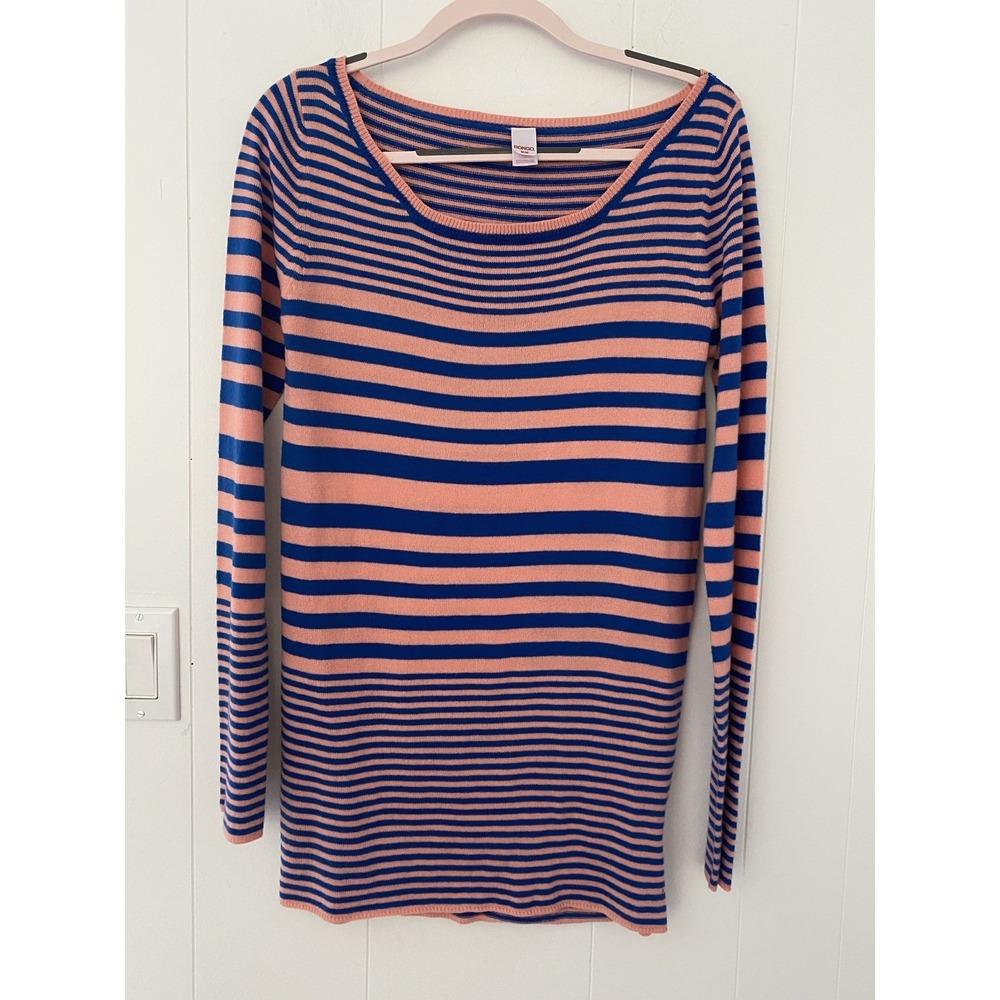 BONGO Women's Pink & Blue Striped Oversized Sweater Size Medium Longline Medium